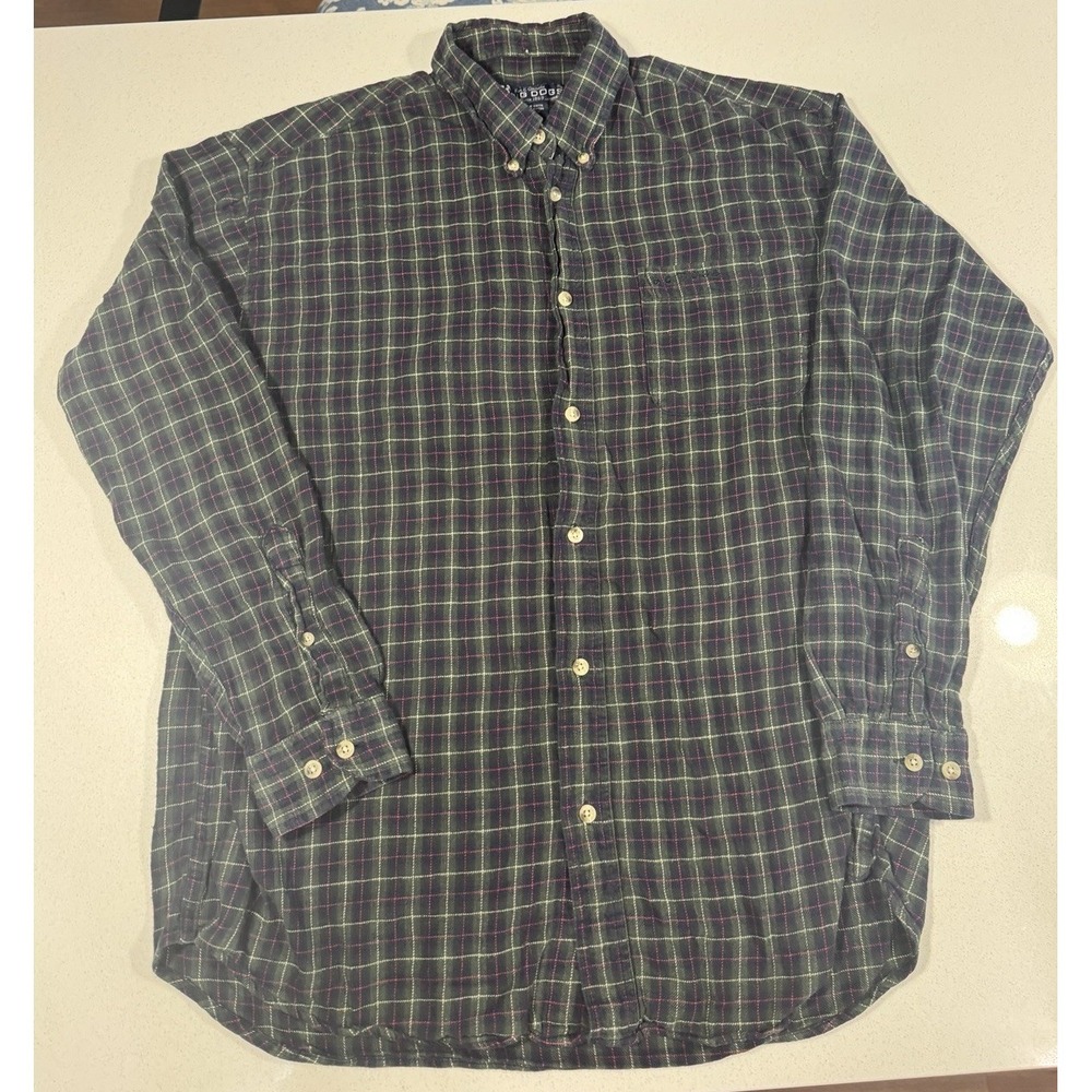 Vintage Big Dogs Mens Large Plaid Flannel Shirt Green Red Button Down Cotton